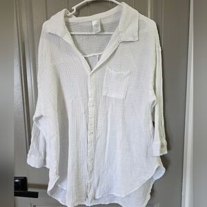 Kona Sol Womans Size Large White Button Up Top 100% Cotton